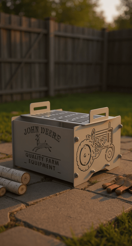 B - Series John Deere Fire Pit 20x24x16, 10 - Gauge Steel, Pinned Modular Design, Bare Metal for Real Fire Use - SRT Metalworks