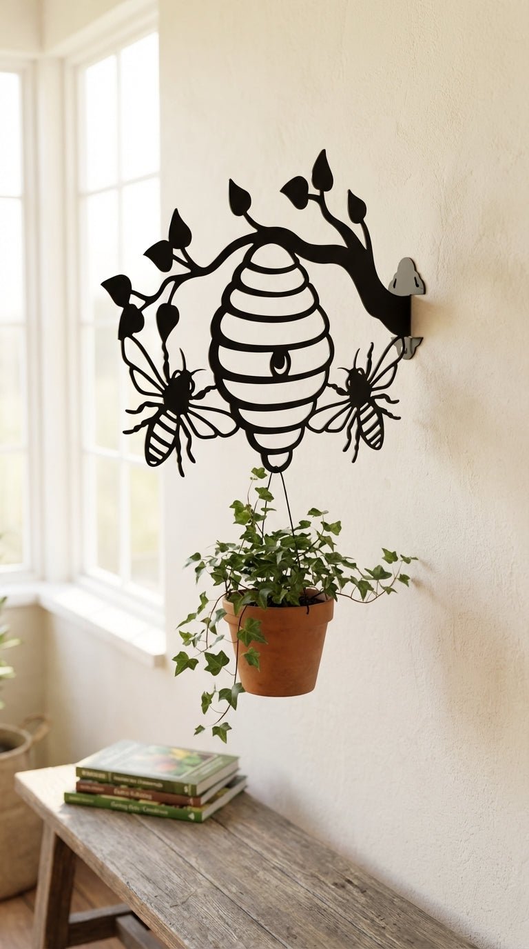 Branch Bee & Hive – Hand - Painted 14 - Gauge Steel Wall Hanger Art - SRT Metalworks