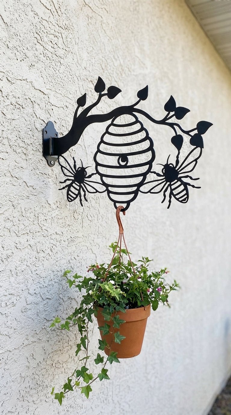 Branch Bee & Hive – Hand - Painted 14 - Gauge Steel Wall Hanger Art - SRT Metalworks