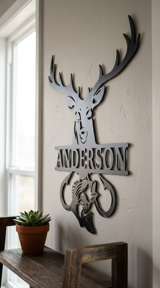 Buck & Bass Monogram – Hand - Painted 14 - Gauge Steel Wall Art - SRT Metalworks