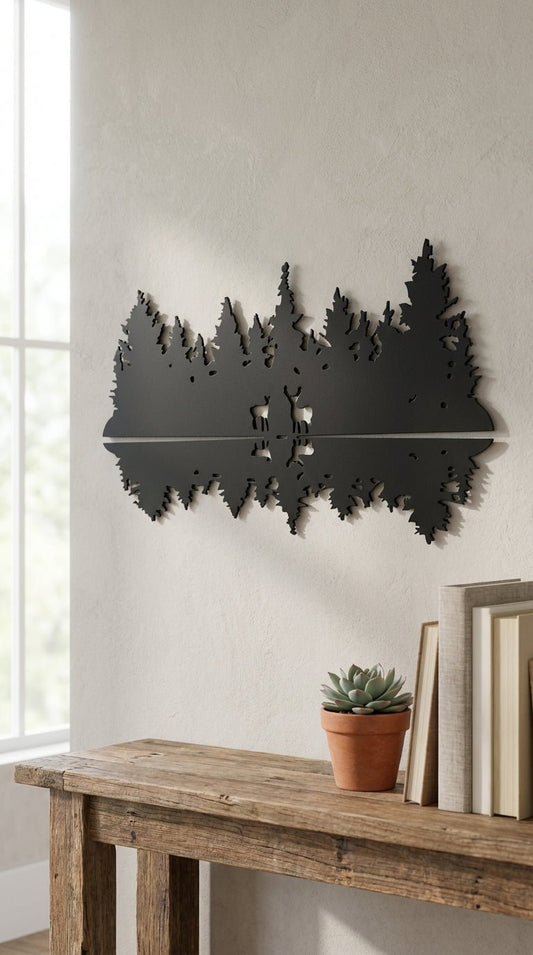 Doe Buck Lake – Hand - Painted 14 - Gauge Steel Wall Art - SRT Metalworks