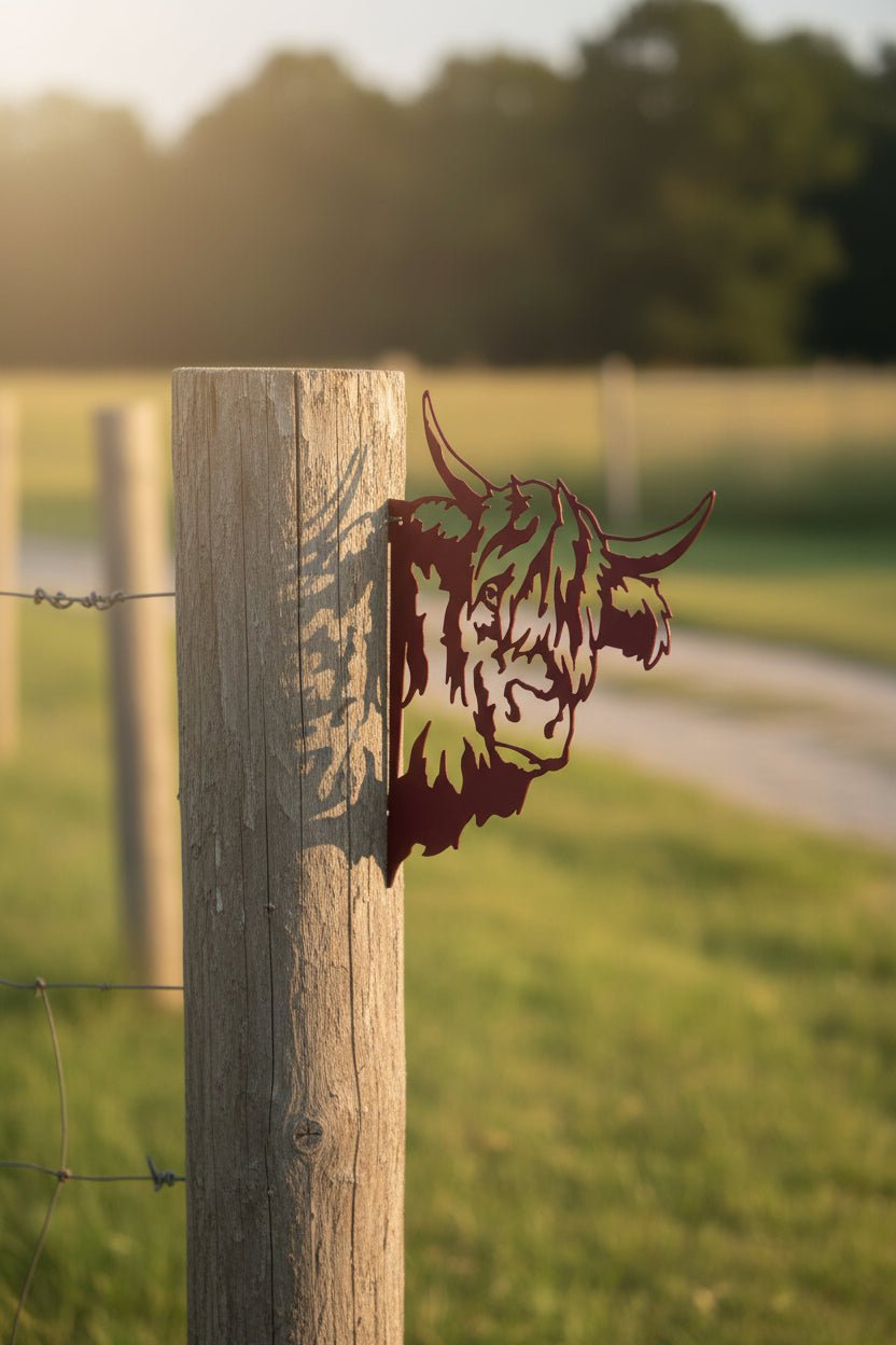 Highland Cow Fence & Mailbox Metal Art, 14-Gauge Steel - SRT Metalworks