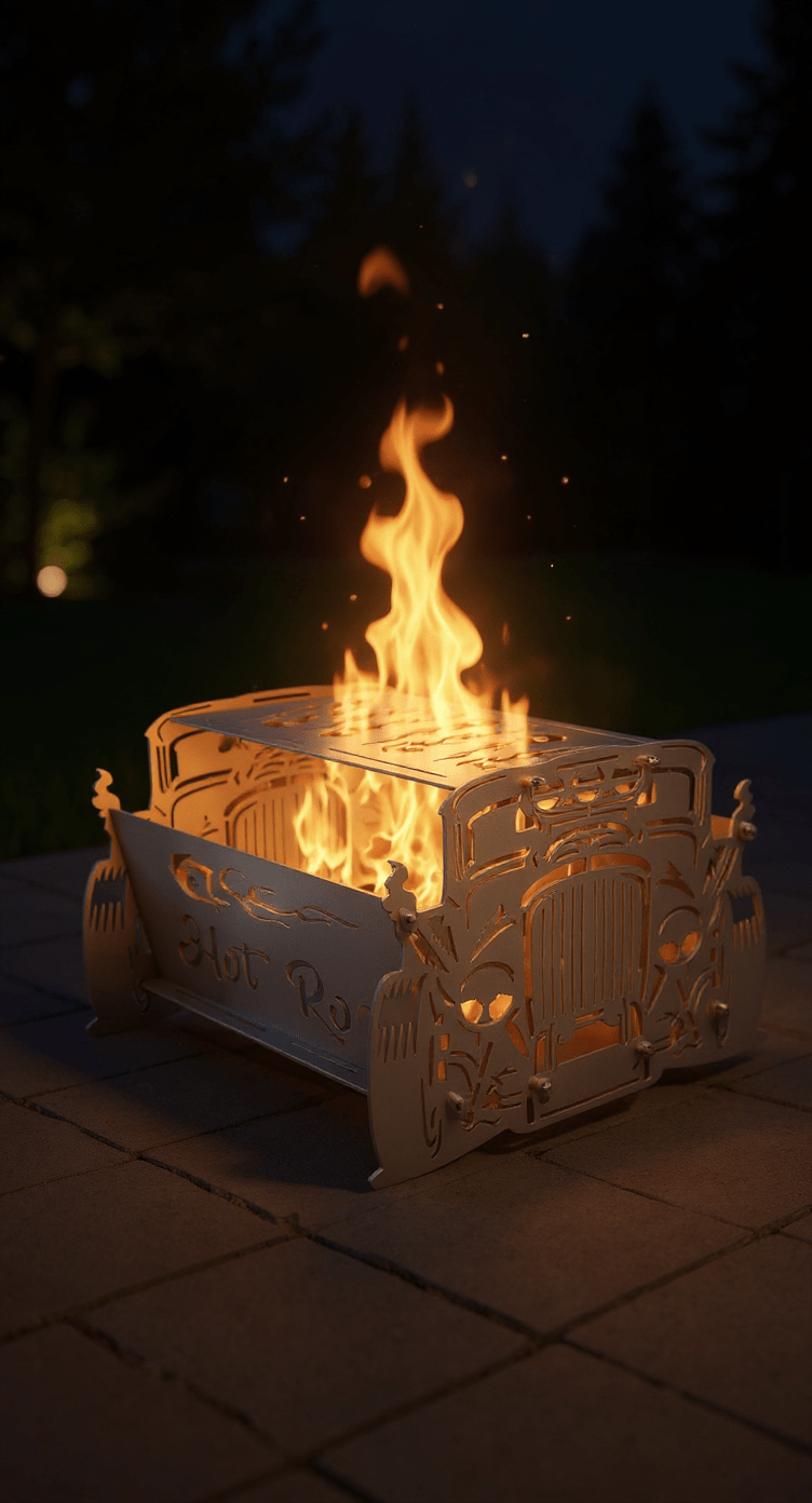 Hot Rod Fire Pit 25x24x17, High - Detail CNC Plasma Cut, 10 - Gauge Steel, Hand - Built in Bare Metal - SRT Metalworks