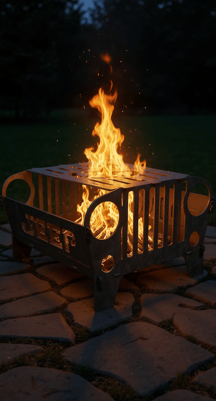 Jeep Fire Pit, 10 - Gauge Steel, Pinned Modular Design, Bare Metal for Real Fire Use - SRT Metalworks