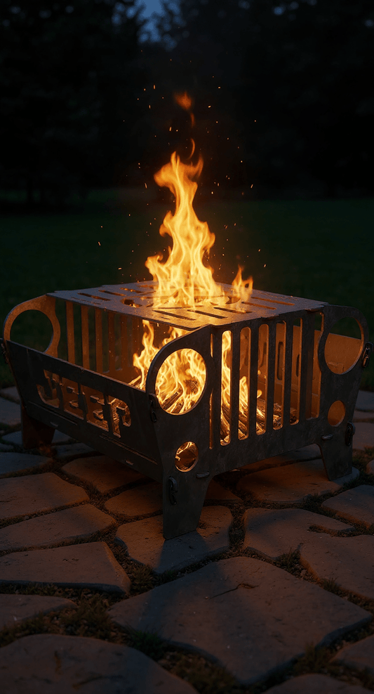 Jeep Fire Pit, 10 - Gauge Steel, Pinned Modular Design, Bare Metal for Real Fire Use - SRT Metalworks