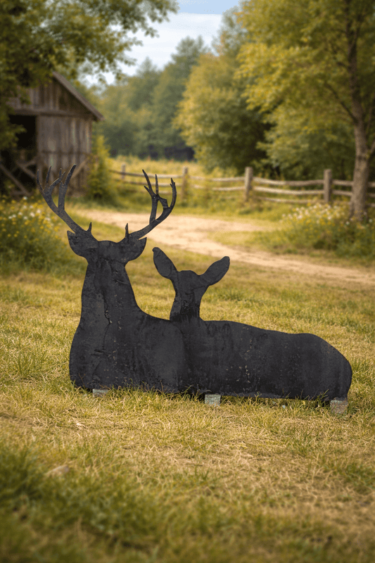 Laying Buck & Doe Yard Art 48x40, 14 - Gauge Steel - SRT Metalworks