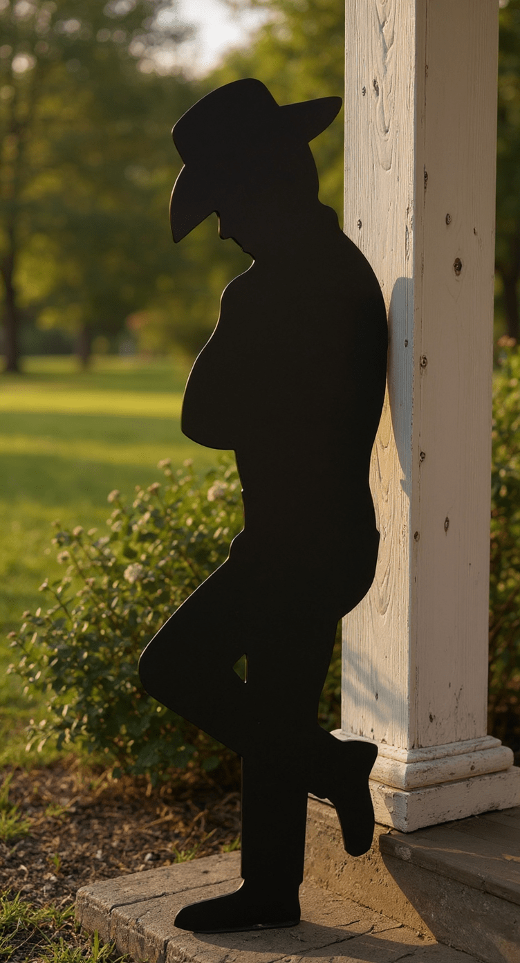 Leaning Cowboy Yard Art, 4 - Foot Tall, 14 - Gauge Steel - SRT Metalworks