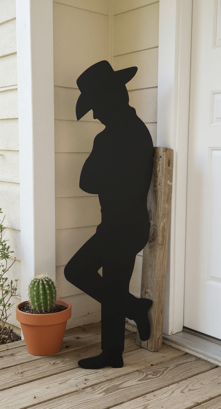 Leaning Cowboy Yard Art, 4 - Foot Tall, 14 - Gauge Steel - SRT Metalworks