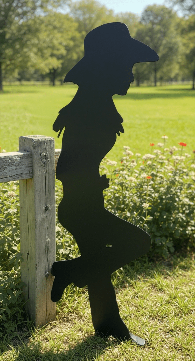 Leaning Cowgirl Yard Art Metal 4 - Foot Tall, 14 - Gauge Steel - SRT Metalworks