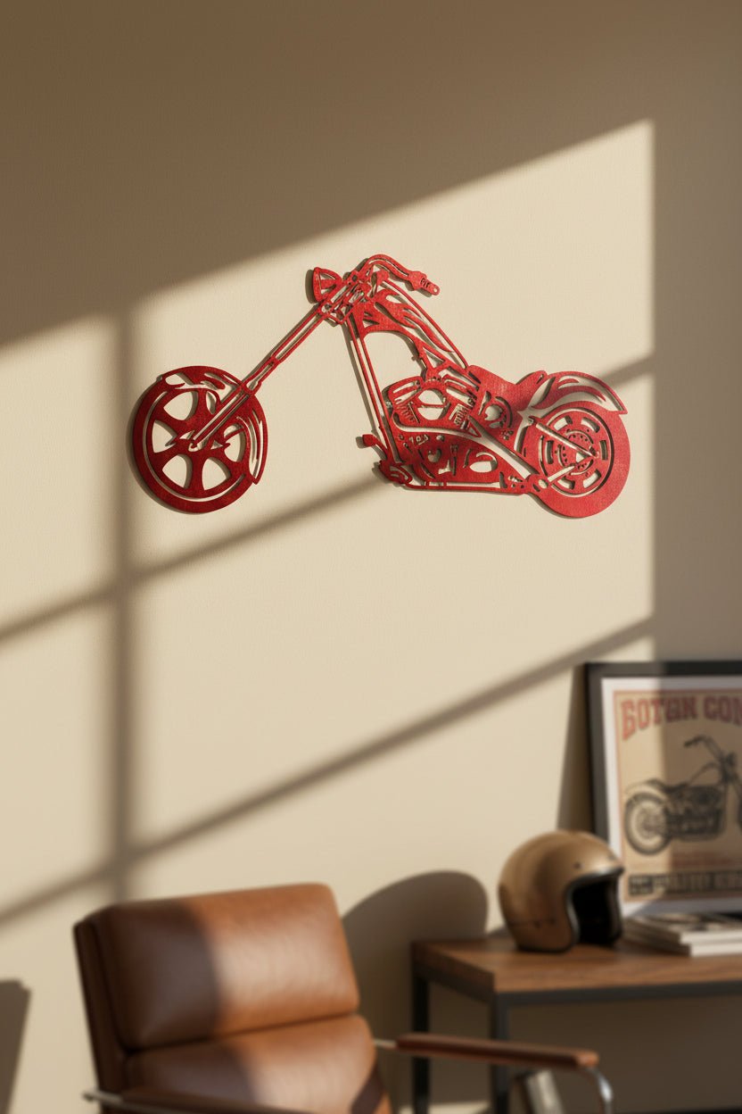 Longfork Rebel Chopper Motorcycle Metal Wall Art, 14 - Gauge Steel - SRT Metalworks