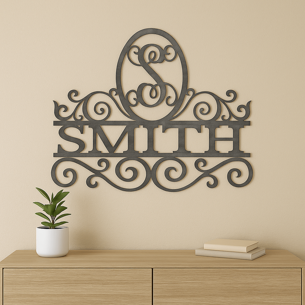 Ornate Scroll Monogram – Hand - Painted 14 - Gauge Steel Wall Art - SRT Metalworks