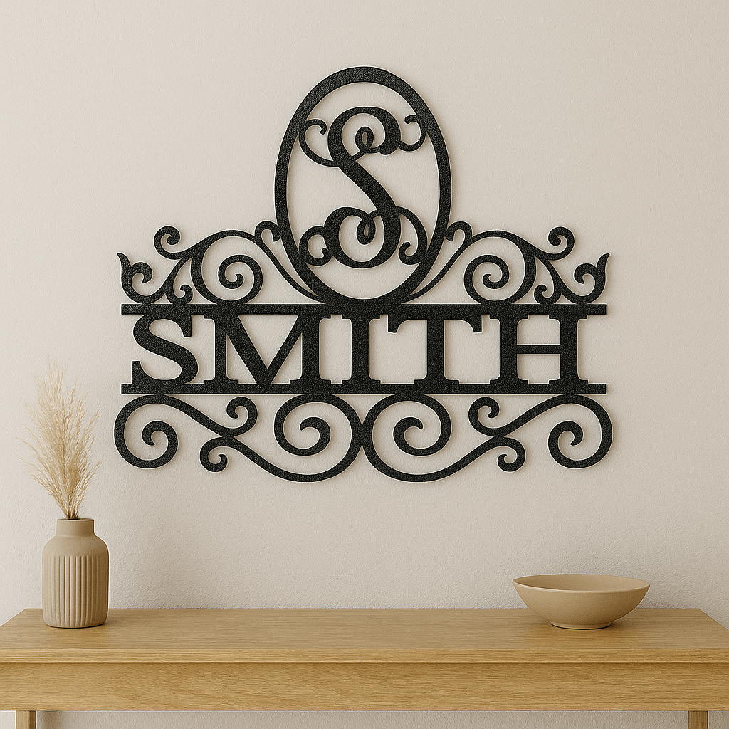Ornate Scroll Monogram – Hand - Painted 14 - Gauge Steel Wall Art - SRT Metalworks