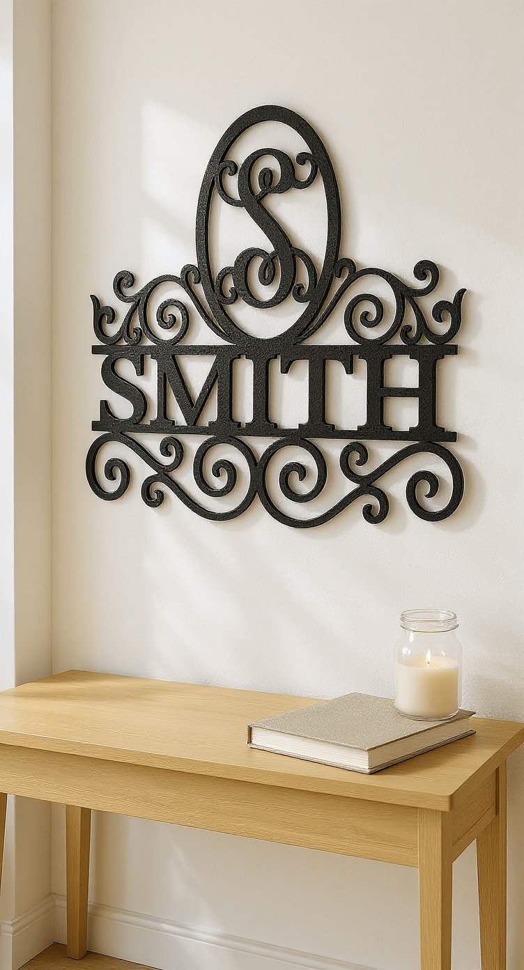 Ornate Scroll Monogram – Hand - Painted 14 - Gauge Steel Wall Art - SRT Metalworks