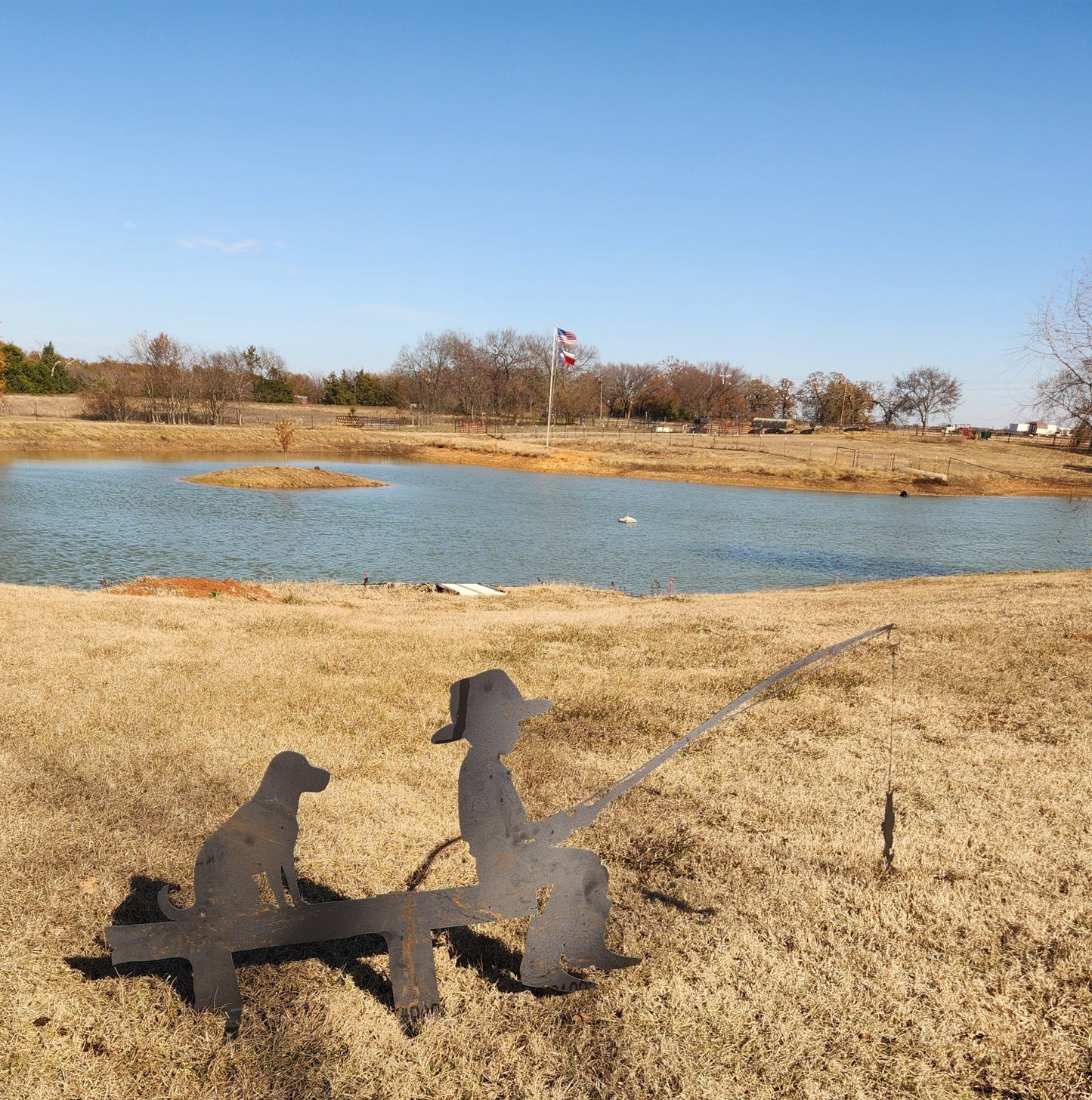 “Simple Times” – Boy Fishing with Dog Metal Yard Art - SRT Metalworks