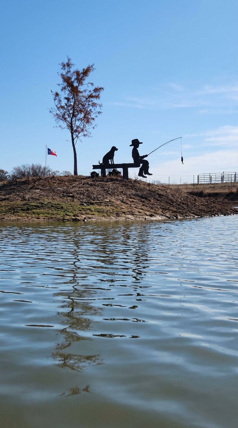 “Simple Times” – Boy Fishing with Dog Metal Yard Art - SRT Metalworks