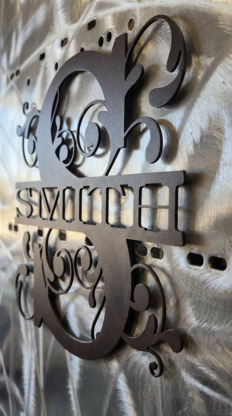 Split Scroll Monogram – Hand - Painted 14 - Gauge Steel Wall Art - SRT Metalworks