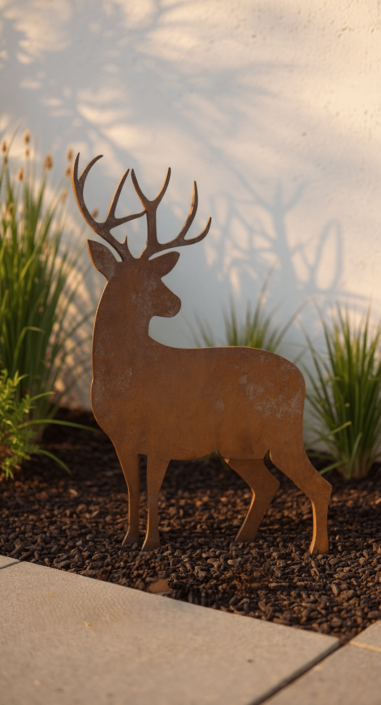 Standing Buck Yard Art 35x48, 14 - Gauge Steel, Bare Metal - SRT Metalworks