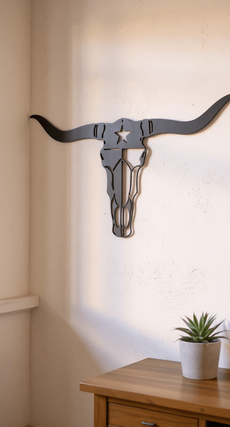 Texas Longhorn 30x13, 14 - Gauge Steel Wall Art, Hand - Painted Texas Flag Skull Design - SRT Metalworks