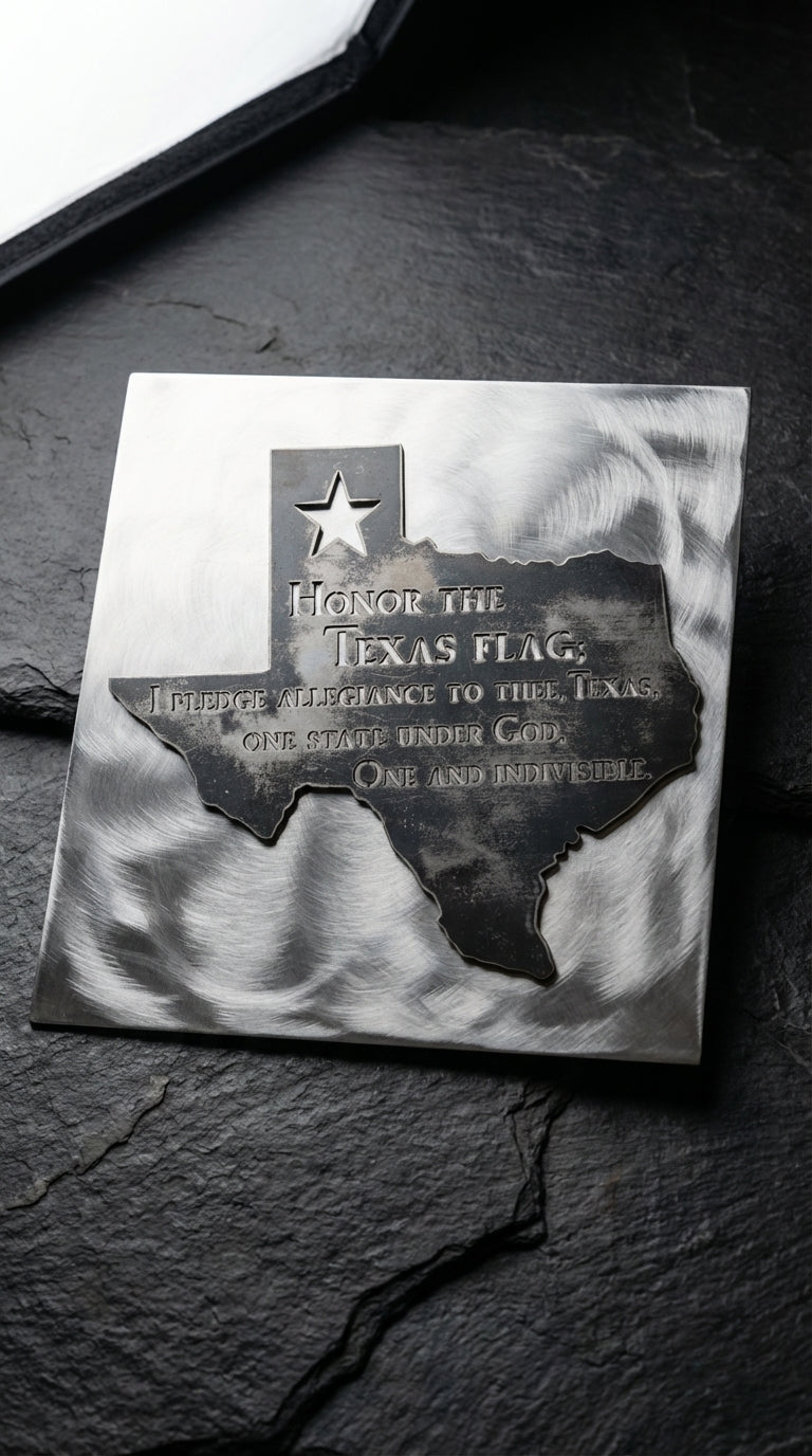 Texas Outline with Pledge – Hand - Painted 14 - Gauge Steel Wall Art - SRT Metalworks