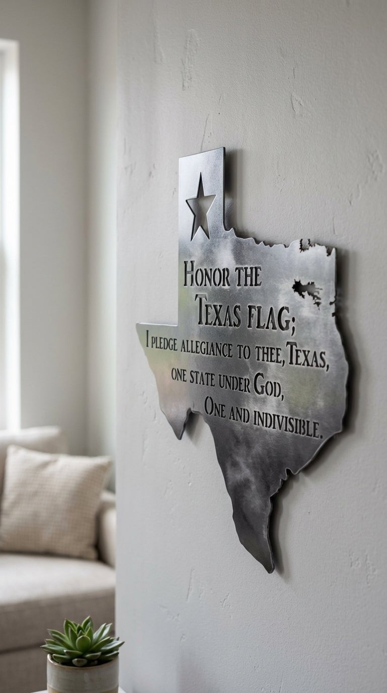 Texas Outline with Pledge – Hand - Painted 14 - Gauge Steel Wall Art - SRT Metalworks