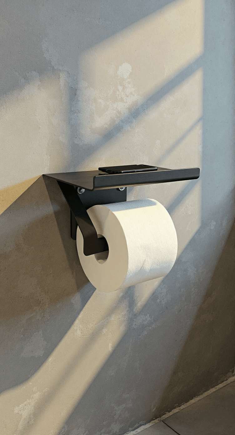 Toilet Paper Holder with Built - In Shelf, 14 - Gauge Steel, Painted, 9x5 Shelf - SRT Metalworks