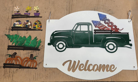 Truck Changing Holiday Metal Wall Art Welcome Sign, 14-Gauge Steel - SRT Metalworks