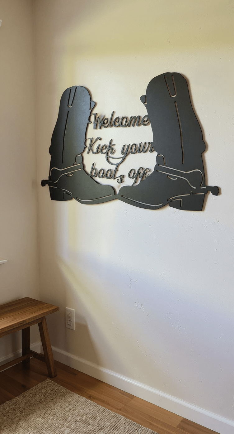 Welcome Kick Your Boots Off Wall Art Sign, 24x14, 14 - Gauge Steel, Painted - SRT Metalworks