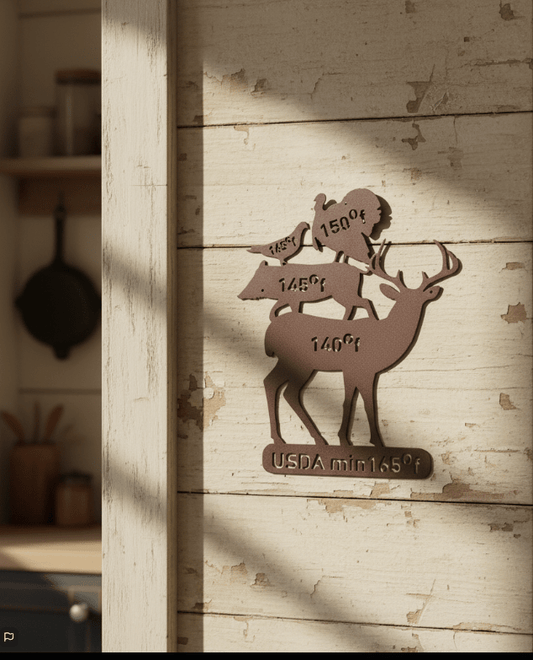 Wild Game Cooking Temperature Metal Wall Art 14x16, 14 - Gauge Steel, Painted & Sealed - SRT Metalworks