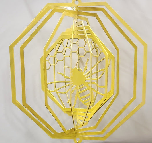 Wind Spinner 18x17 3-D Bee, 14-Gauge Steel, Hanging Swivel Included - SRT Metalworks