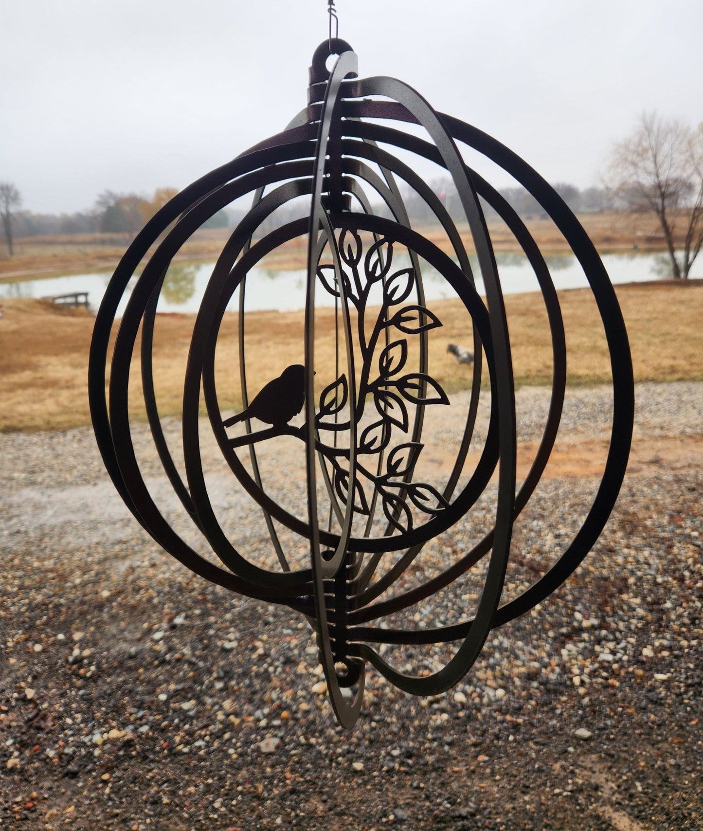 Wind Spinner 18x17 3 - D Bird & Branch, 14 - Gauge Steel, Hanging Swivel Included - SRT Metalworks