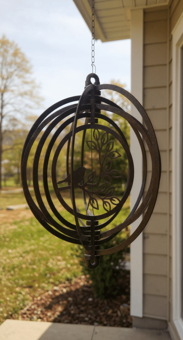 Wind Spinner 18x17 3 - D Bird & Branch, 14 - Gauge Steel, Hanging Swivel Included - SRT Metalworks