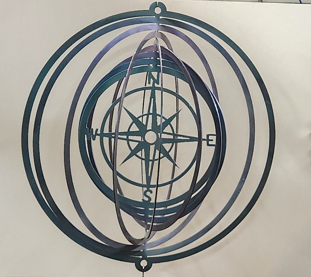 Wind Spinner 18x17 3-D Compass, 14-Gauge Steel, Hanging Swivel Included - SRT Metalworks