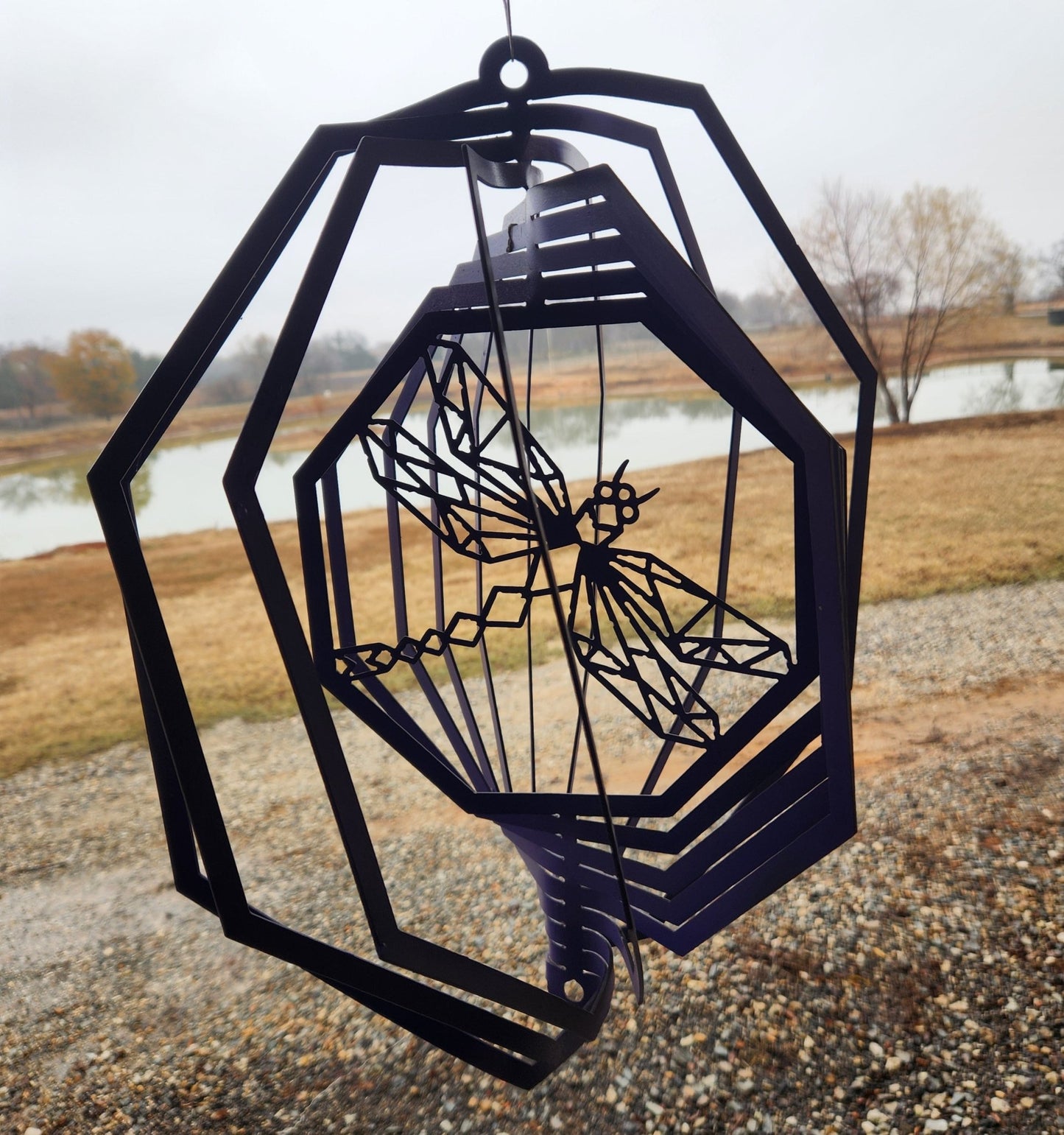 Wind Spinner 18x17 3 - D Dragonfly, 14 - Gauge Steel, Hanging Swivel Included - SRT Metalworks