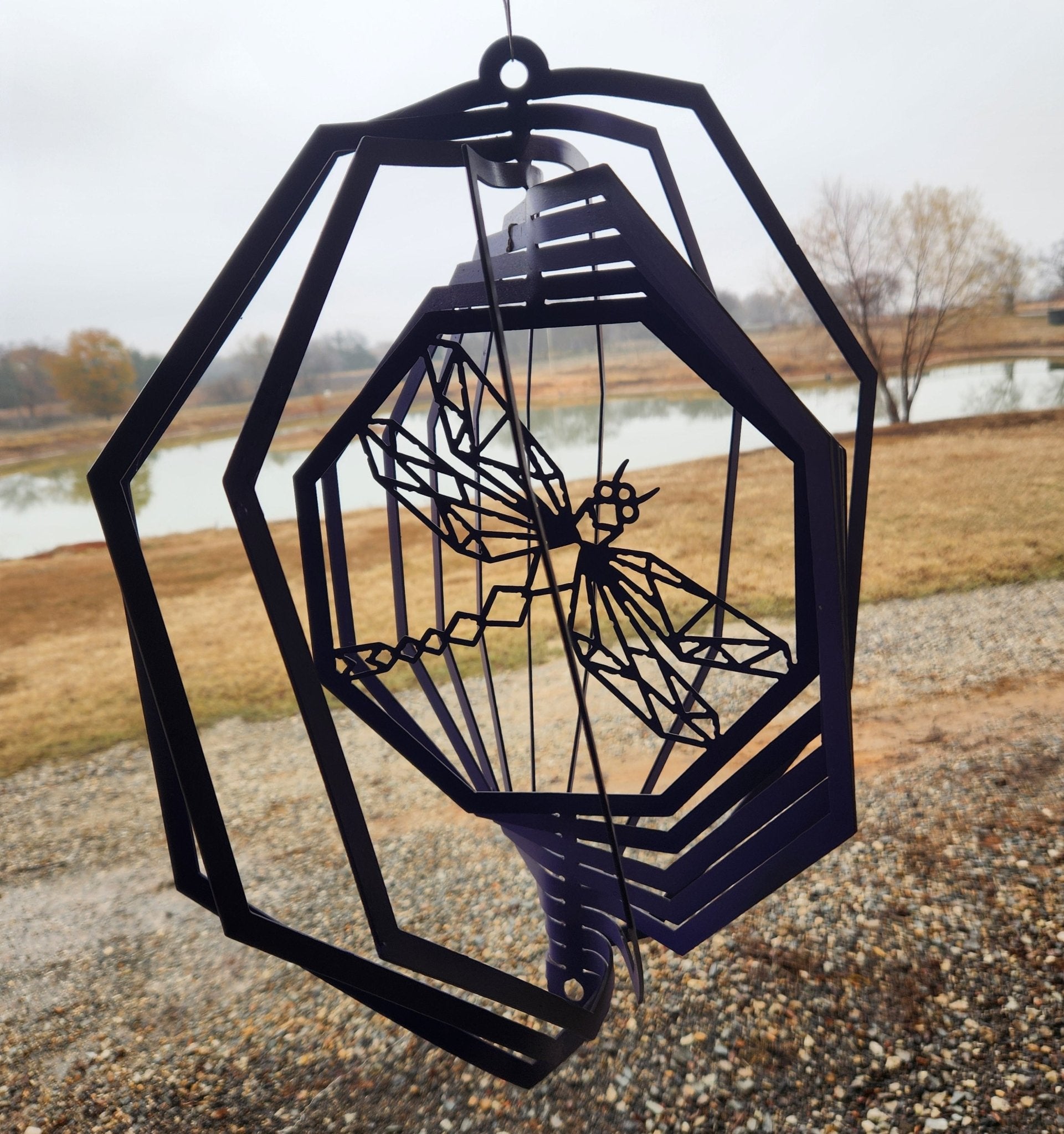 Wind Spinner 18x17 3 - D Dragonfly, 14 - Gauge Steel, Hanging Swivel Included - SRT Metalworks