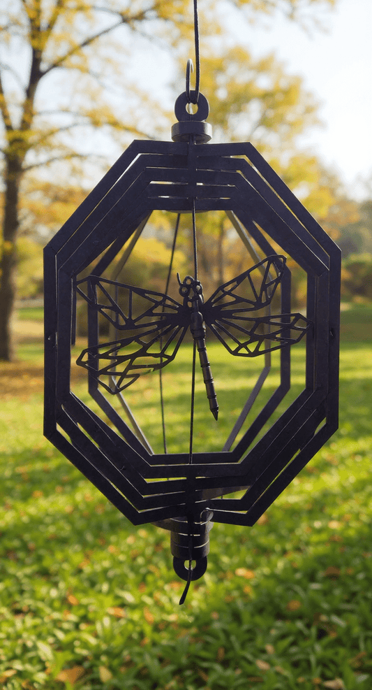 Wind Spinner 18x17 3 - D Dragonfly, 14 - Gauge Steel, Hanging Swivel Included - SRT Metalworks