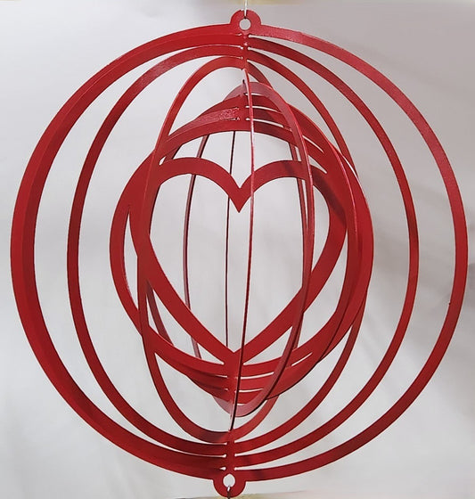 Wind Spinner 18x17 3-D Heart, 14-Gauge Steel, Hanging Swivel Included - SRT Metalworks