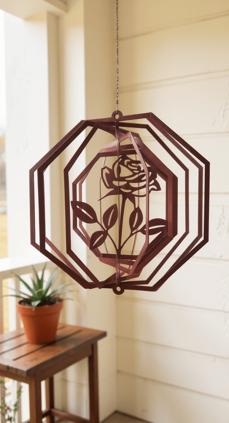 Wind Spinner 18x17 3 - D Rose, 14 - Gauge Steel, Hanging Swivel Included - SRT Metalworks